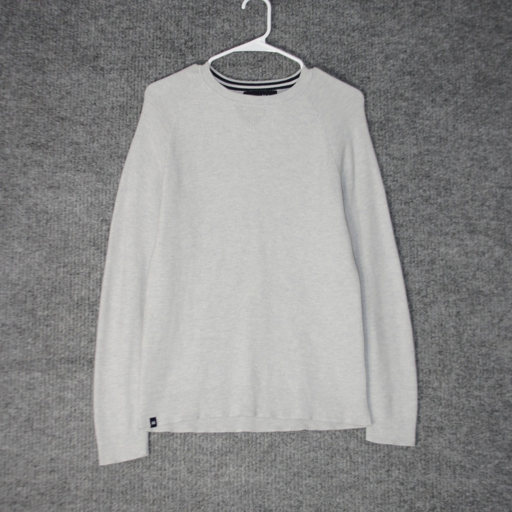 Mizzen Main Sweater Mens L Gray Crewneck Pullover Performance Knit‎ Ribbed Trim